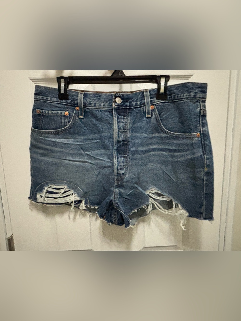 Levi’s High-Rise Distressed Denim Women’s Shorts in Dark Blue